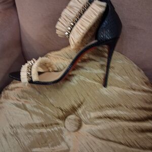 Christian Louboutin Black and Cream Ruffle Heels